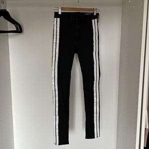 Black denim with white patent leather racer stripe